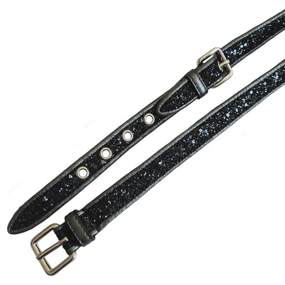 MIU MIU BLACK GLITTER DOUBLE TOUR THIN LEATHER BELT (80) - Picture 4 of 8
